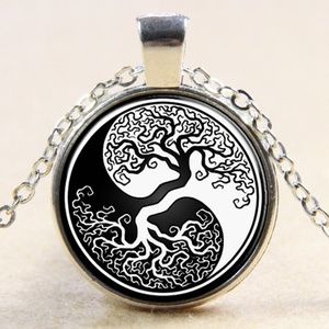 Yin Yang Tree of Life Glass Dome 18" Necklace